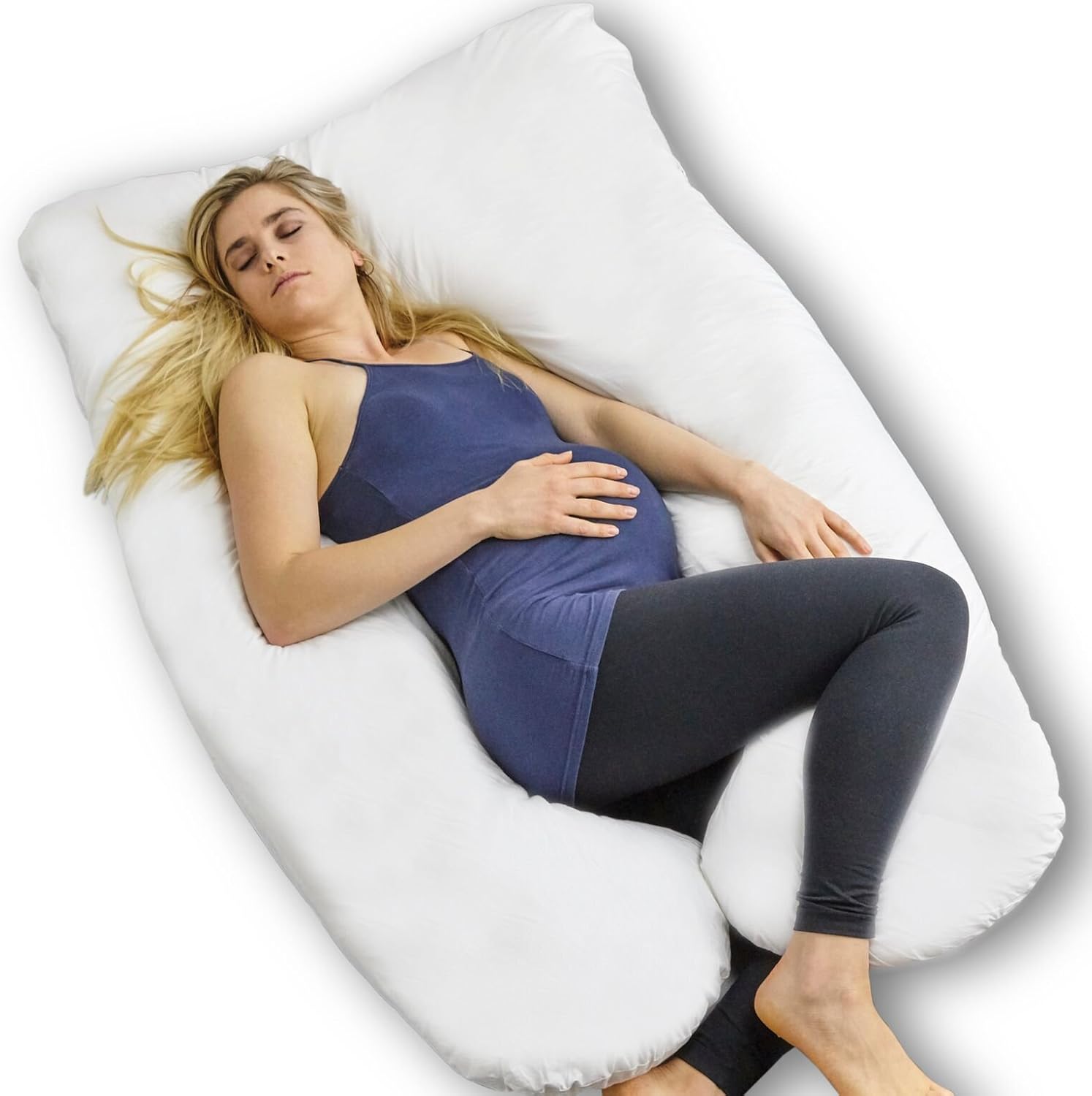 Full Body Pregnancy Pillow Extra Soft Support Cushion for Maternity Nursing and Back Pain Relief - 100% Cotton Washable Cover (U Shaped)