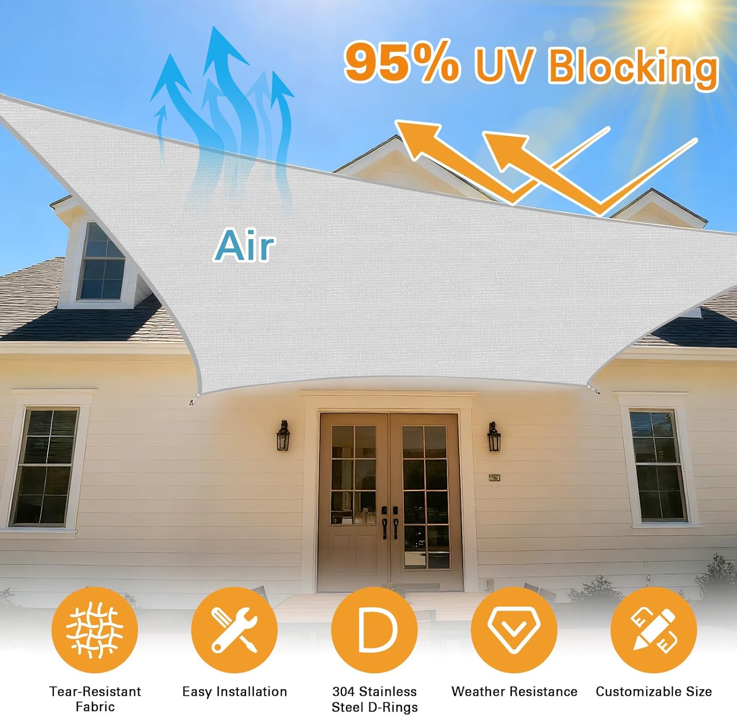 Artpuch Sun Shade Sail 5'X7'Customized Light Grey Rectangle Outdoor Canopy UV Block Sun Shades for Patio, Square Shade Cloth for Backyard Porch Deck Garden Pergola Cover（Custom