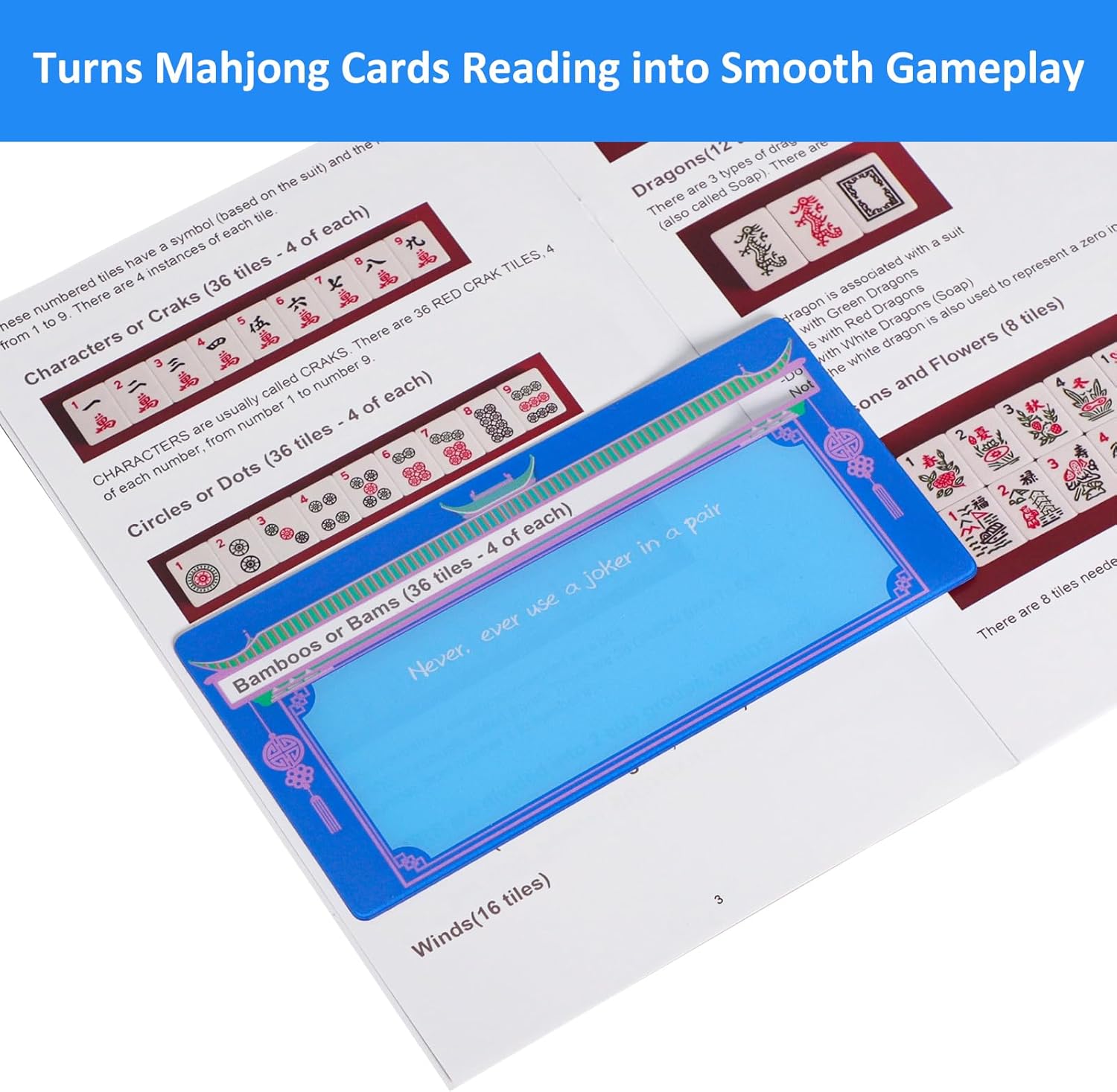 TIASUSAN 4 Pcs Mahjong Card Guide and Line Finder for Mahjong Lovers, Accessory for Travel, Parties, Competitions, Game Nights