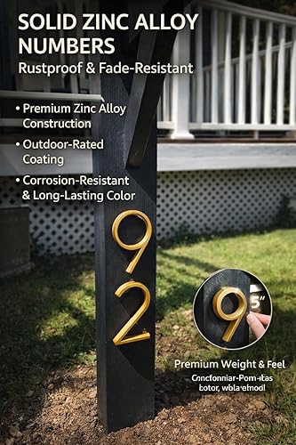 Miniatura 7 de Número de casa flotante de 5 pulgadas, números de casa modernos, número de dirección de casa de aleación de zinc con exquisito proceso de dibujo,
