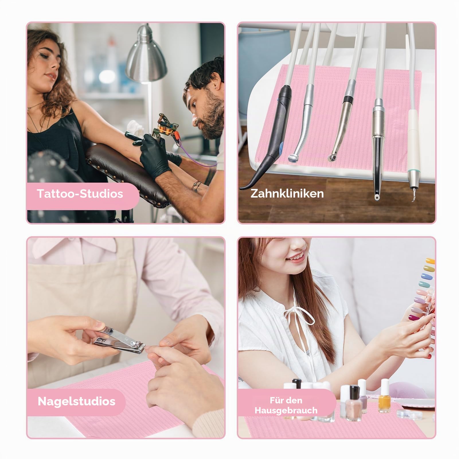 125 Stück Nagelkunst-Tischset, rosa, wasserdichte Einweg-Nagelkunst-Papierpads, Nagelpapierhandtücher, Zahnlätzchen, Tattoo-Zubehör für Maniküre, Nagelkunstsalon, Schönheitssalon, 18,1 x 12,6 Zoll
