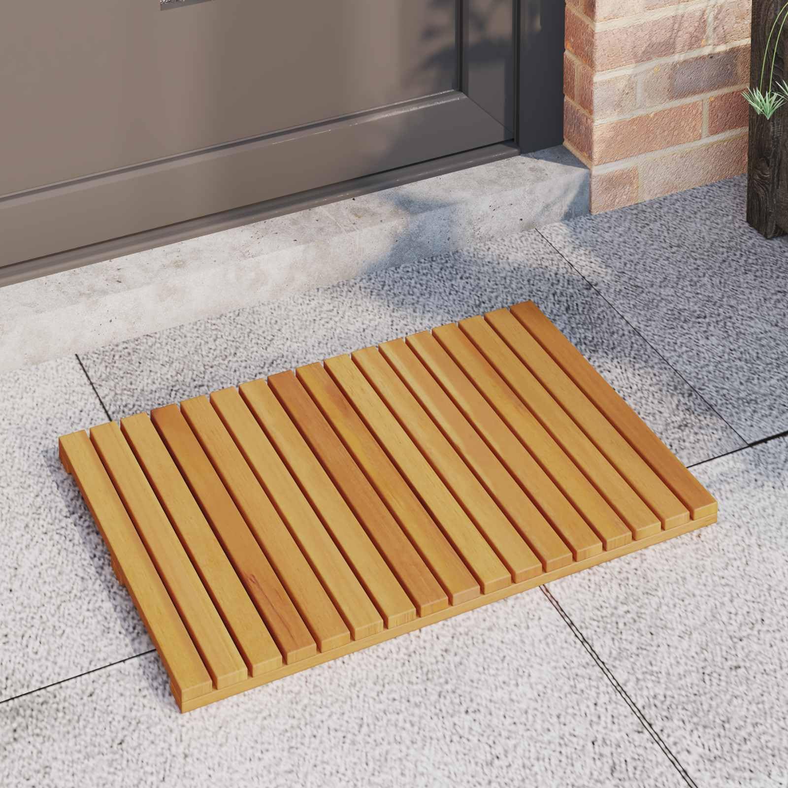 Alfombrilla de baño de madera marrón lisa, 60 x 40 cm, juego de 2 unidades, antideslizante con superficie engrasada, diseño ventilado para baño y balcón, compacta, absorbente, fácil de