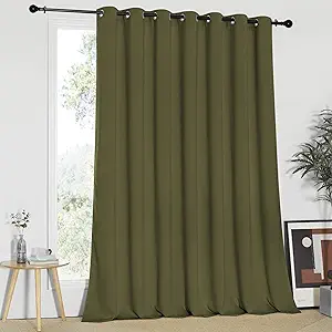 NICETOWN 95 inches Patio Door Curtains - Thermal Drapes Sliding Door Blinds for Hotel and Office, Blackout Shade for Curtain Rods (Olive Green, W100 inches x L95 inches)
