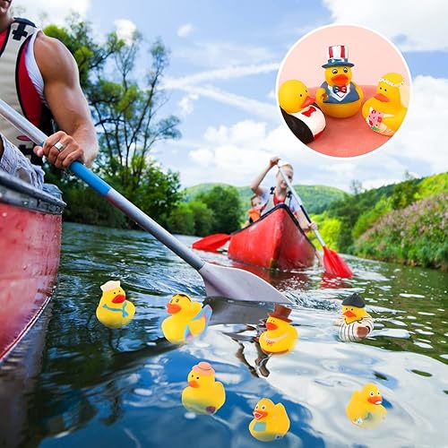 Miniatura 6 de 12 patos de goma surtidos bonitos juguetes de goma para el baño a granel con 12 diferentes apariencias de personajes juguetes de bañera para juegos