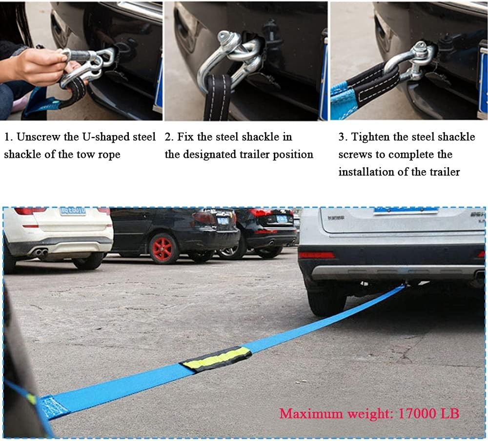 Tow Rope, Car Heavy Duty Tow Straps 17600Ib(Up to 8Ton) 2” x 13.1ft with 2 Shackles, Refective Strip for Car, Truck, Off-Road