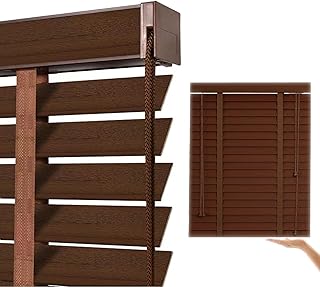 2" Wood Blinds, Cordless Blackout Faux Blinds, Wooden Blind for Indoor Windows, Horizontal Window Shades Custom 12" 21" 26" 28" 34" 38" 40" 60" 70" 72" for Home Office Door Windows(Coffee)