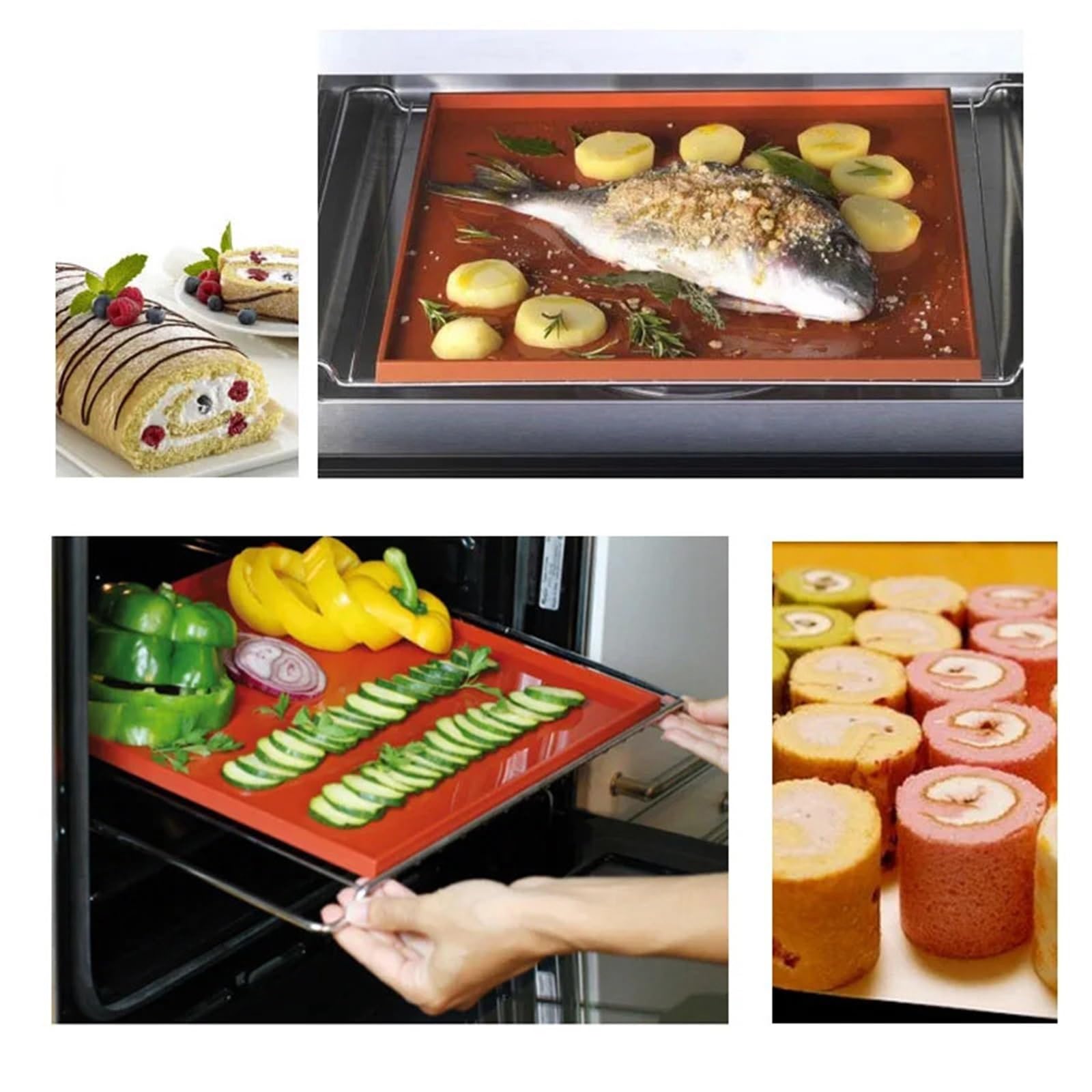 Tapete Para Horno Alfombrillas antiadherentes for horno, herramientas de repostería, alfombra silicona for hornear, molde for rollos pastel, almohadilla for, 2 uds(Red)