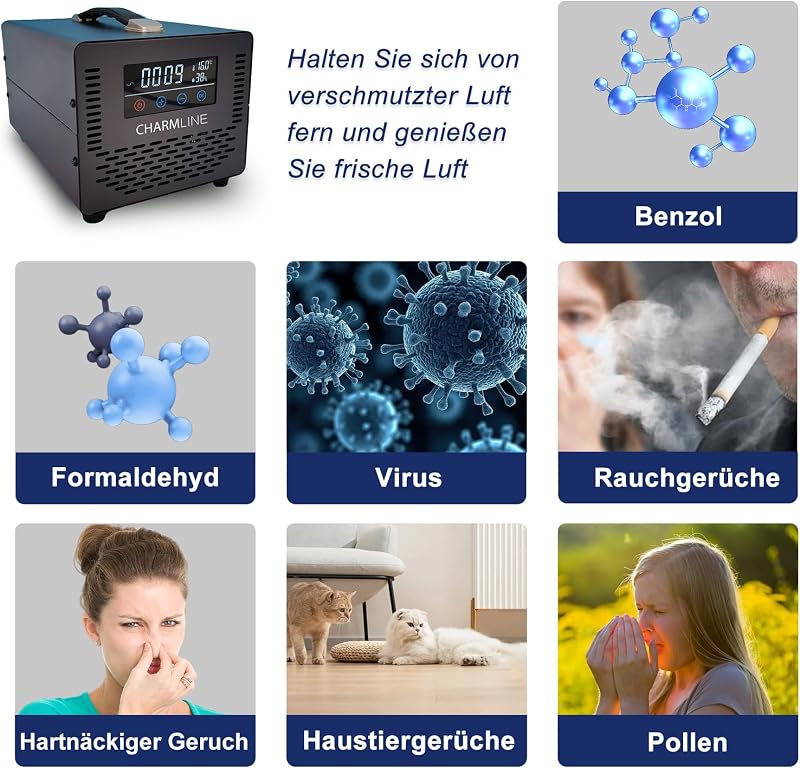 Charmline Ózongenerátor 40000 mg/h - Szagtalanító Készülék Távirányítóval, 500 m² Területre, Otthonba, Autóba, Fekete