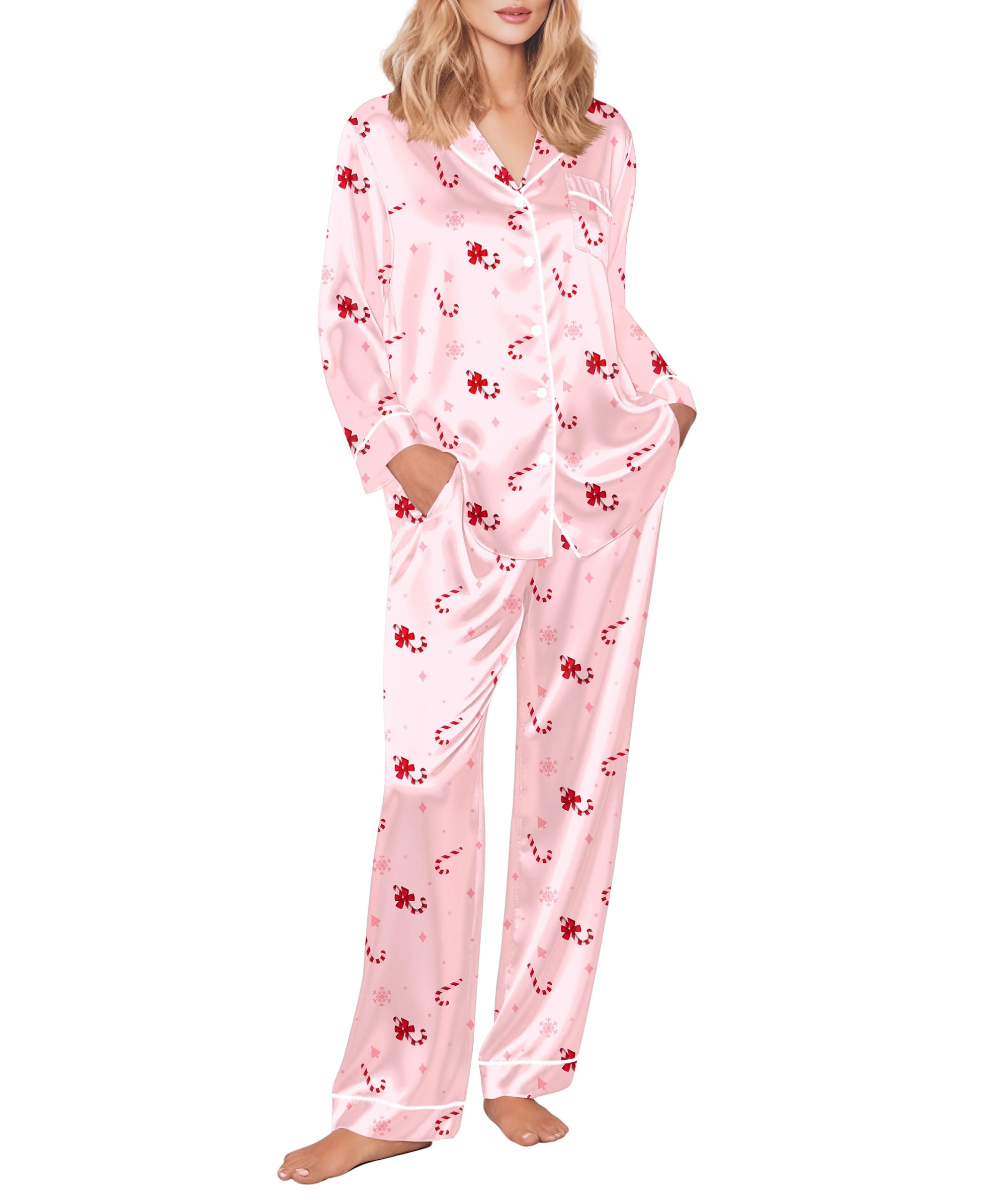 Ekouaer Womens Pajamas Set Button Up Pjs Soft Sleepwear 2 Piece Lounge Sets
