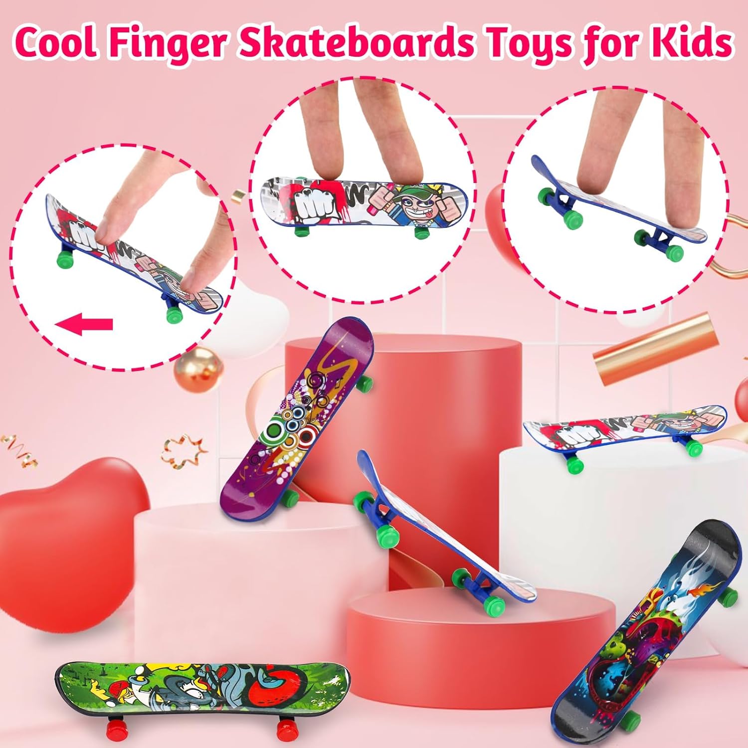 28PCS Mini Finger Skateboards Valentines Day Gifts for Kids School Funny Fidget Toys Valentine's Exchange Cards for Kids Classroom Toddler Boy Girl Classmates Valentine Party Favors Prizes Treat Bulk