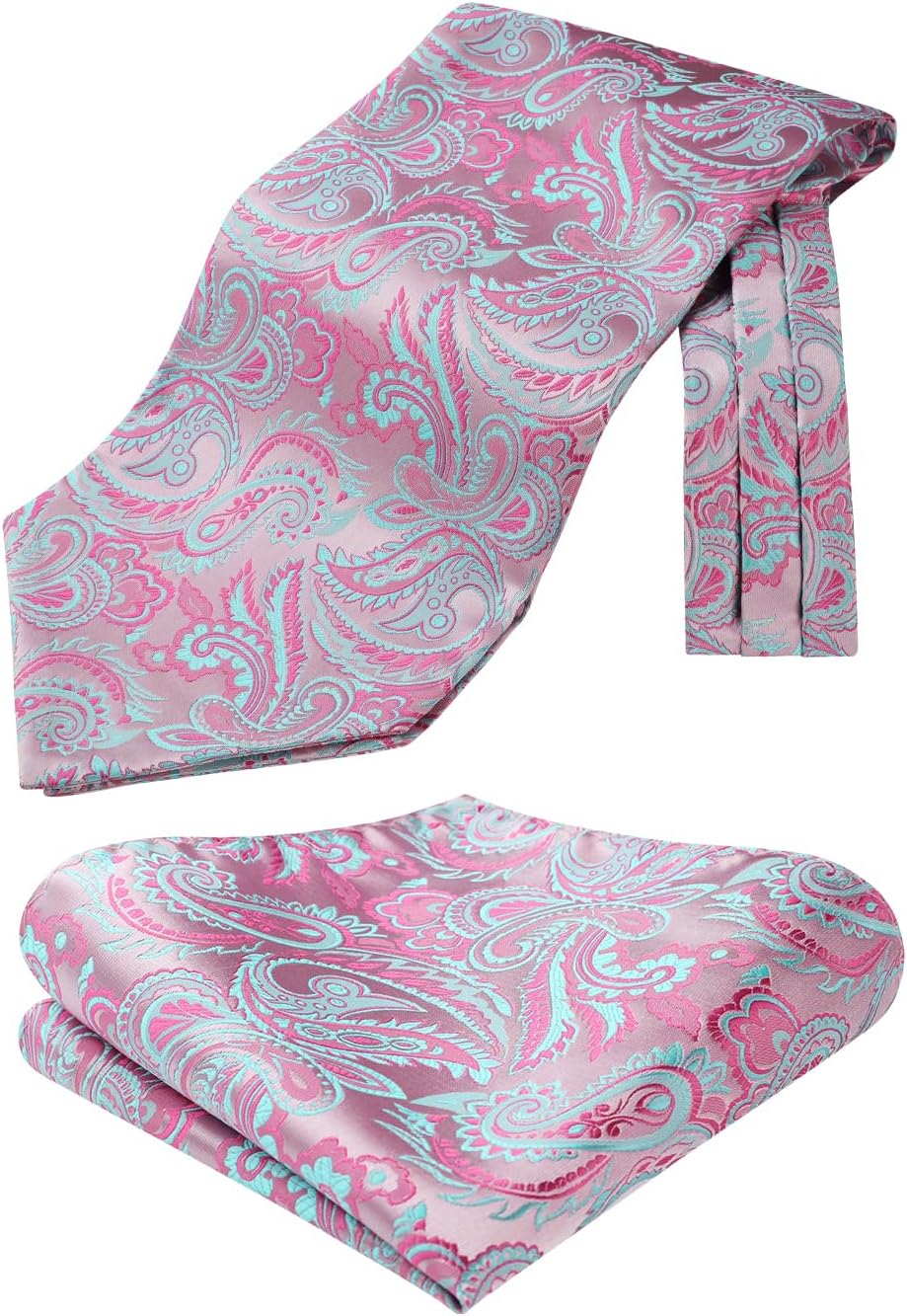 HISDERN Ascot Ties for Men Paisley Cravat Tie and Pocket Square Set Floral Mens Ascot Scarf Handkerchief Wedding Party