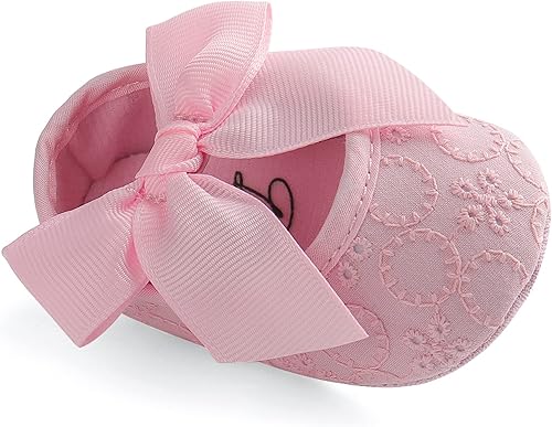 Zapatos de cuna zapatillas de tela con suela suave y lazo de princesa para bebé niña