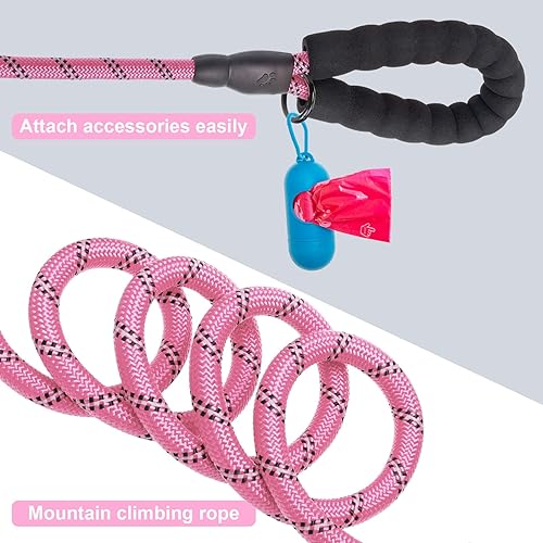 Miniatura 5 de BEAUTYZOO Paquete de 3 correas de cuerda resistente para perros, correa de nailon para mascotas de 6 pies con hilo reflectante, mango acolchado