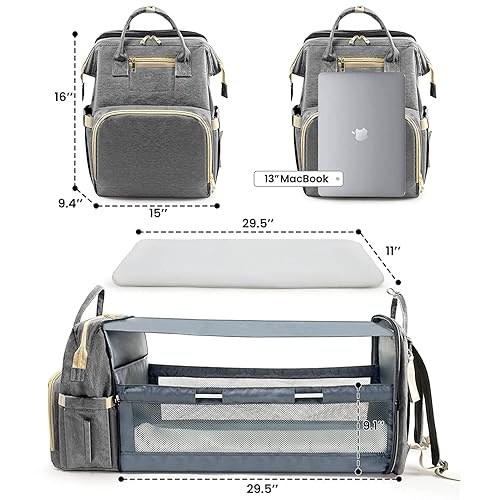 Miniatura 5 de Kompoll Mochila para pañales multifunción impermeable grande bolsa de viaje para papá mamá organizador de cosas para bebé con cambiador búsqueda de