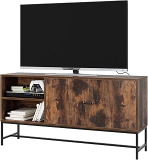 FirFurd TV Stand Cabinet, Industrial TV Unit, Media Console Unit, Entertainment Centre, TV Table with 2 Open Shelves and 1 Cabinet, 120x30x60.3cm
