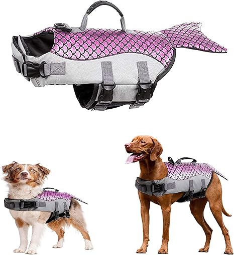 Amazon Co Jp 犬のライフジャケットベスト人魚の安全水着プリナーの調節可能な浮力丈夫なペット犬リップストップベルト Pink M ペット用品