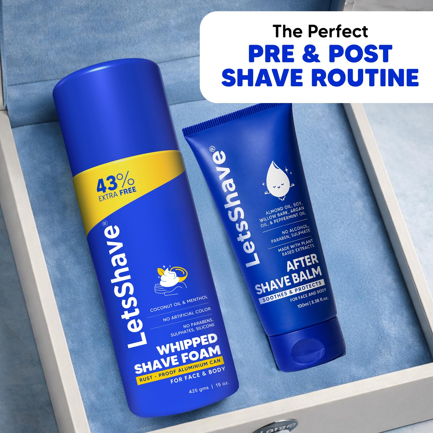 LetsShave Sensitive Shave Foam 425g + After Shave Balm 100ml Combo | Coconut Oil & Menthol | Pre & Post Shave Kit for Men & Women | Rust-Proof Aluminium Can | Paraben & Sulphate Free