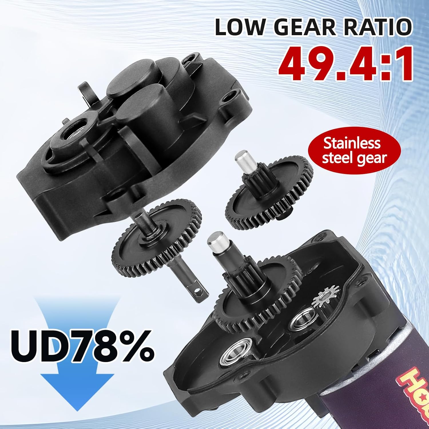 HobbyPark 180 Brushed Motor w/Transmission Gearbox Including 49.4:1 Gears & Stainless Steel Pinion 11T Assembly for Traxxas TRX4M 1/18 RC Crawler Car Upgrades (50T)