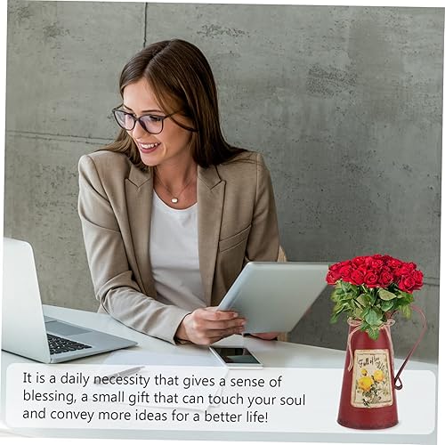 Miniatura 2 de VOSAREA 1 fuente de hojalata de hierro para flores, jarra rústica, jarra decorativa de leche, jarra decorativa de granja, jarrón de flores rústicas,