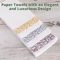 Vista 8 de Party Bargains Toallas desechables de lino para invitados, paquete de 100, 12 x 17 pulgadas, color blanco con estampado plateado, toallas de mano