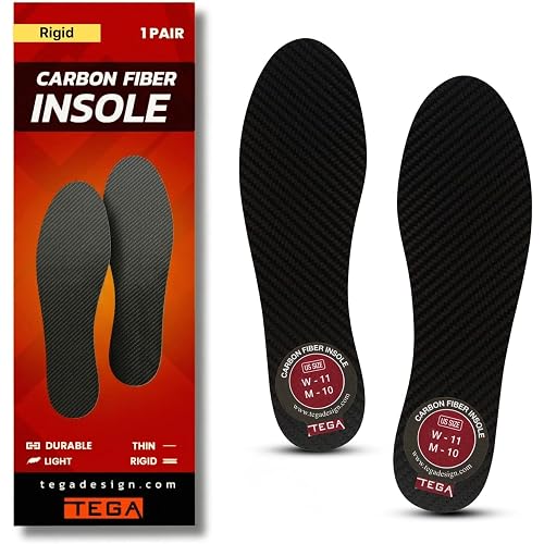 TEGA Carbon Fiber Insole (1 Pair) - for Turf Toe, Foot Fractures, Hallux Rigidus and Limitus - Rigid Shoe Insert for Sports, Hiking, Trekking, Basketball, Running - Alternative to Post Op Shoe