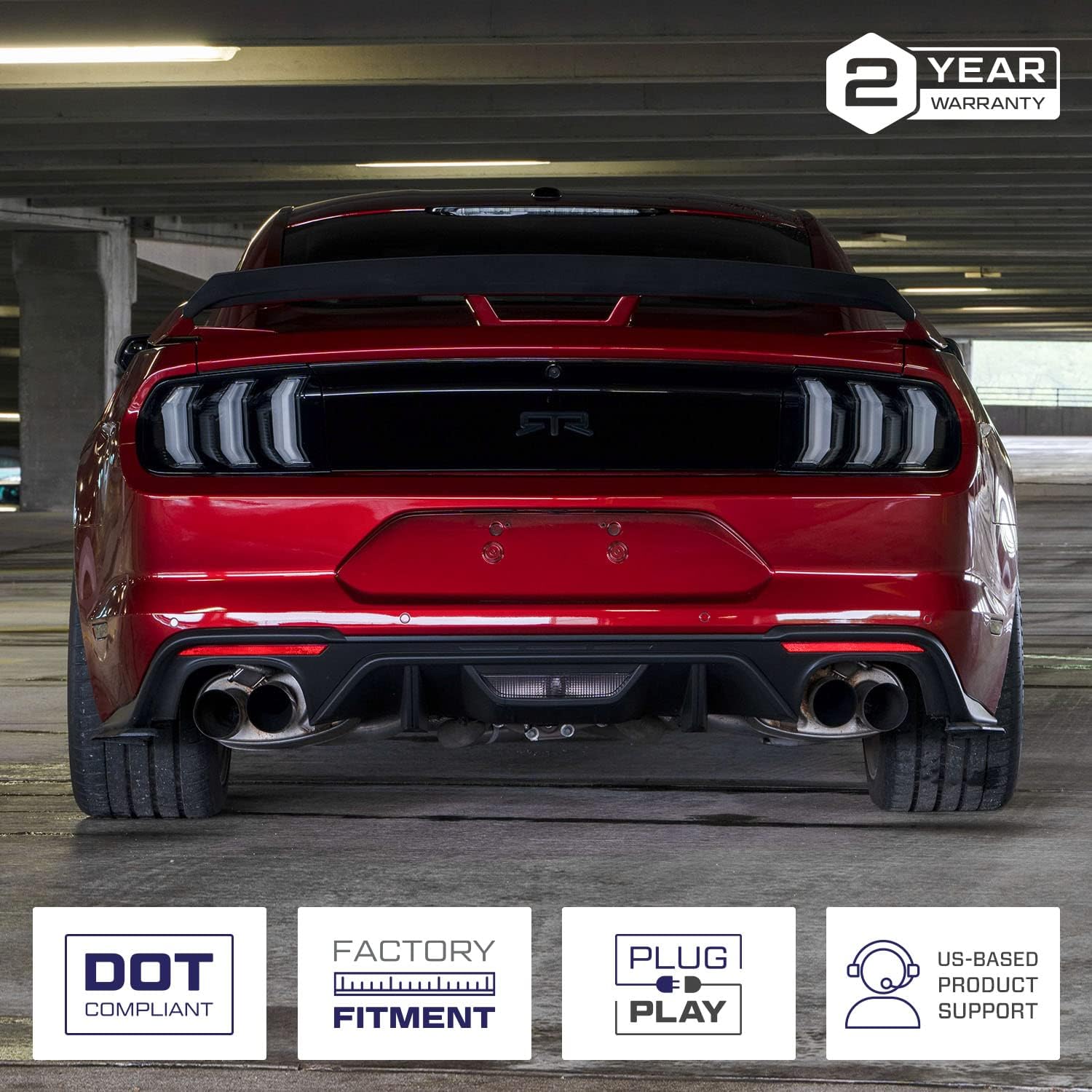 Form Lighting Sequential LED Tail Lights compatible with Ford Mustang 2015-2023 (pair), Smoked