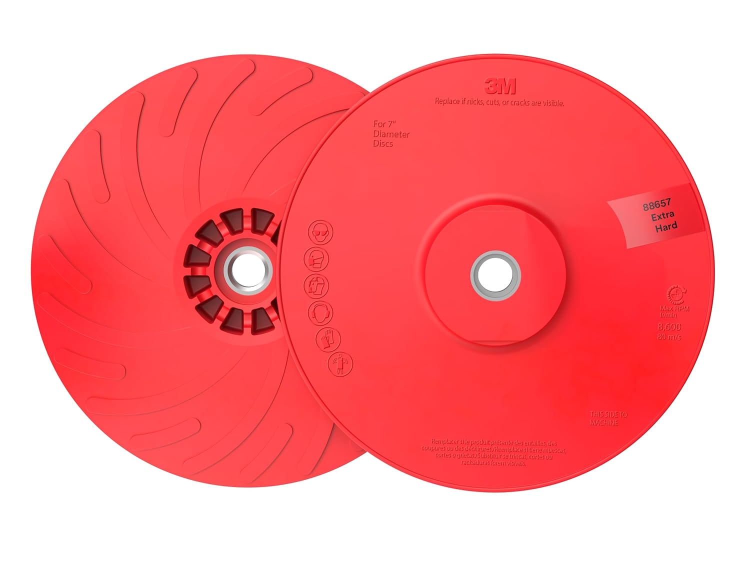 3M™ Disc Back-up Pad Ribbed, 88657, Extra Hard, Red, 7 in, One Piece, 10 ea/Case