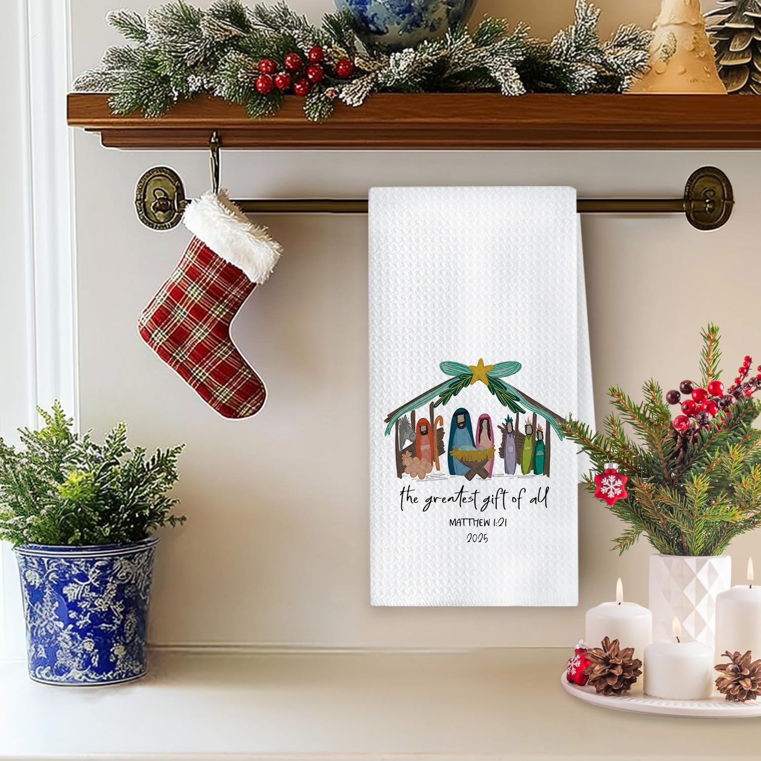 Chicimln Christian Christmas Nativity Kitchen Towels, Matthew 1:21 Bible Verse Decorative Hand Towels for Bathroom, Religious Xmas Dish Tea Towel Drying Cloth for Kitchen Decor, 16x24 Inch - Image 6