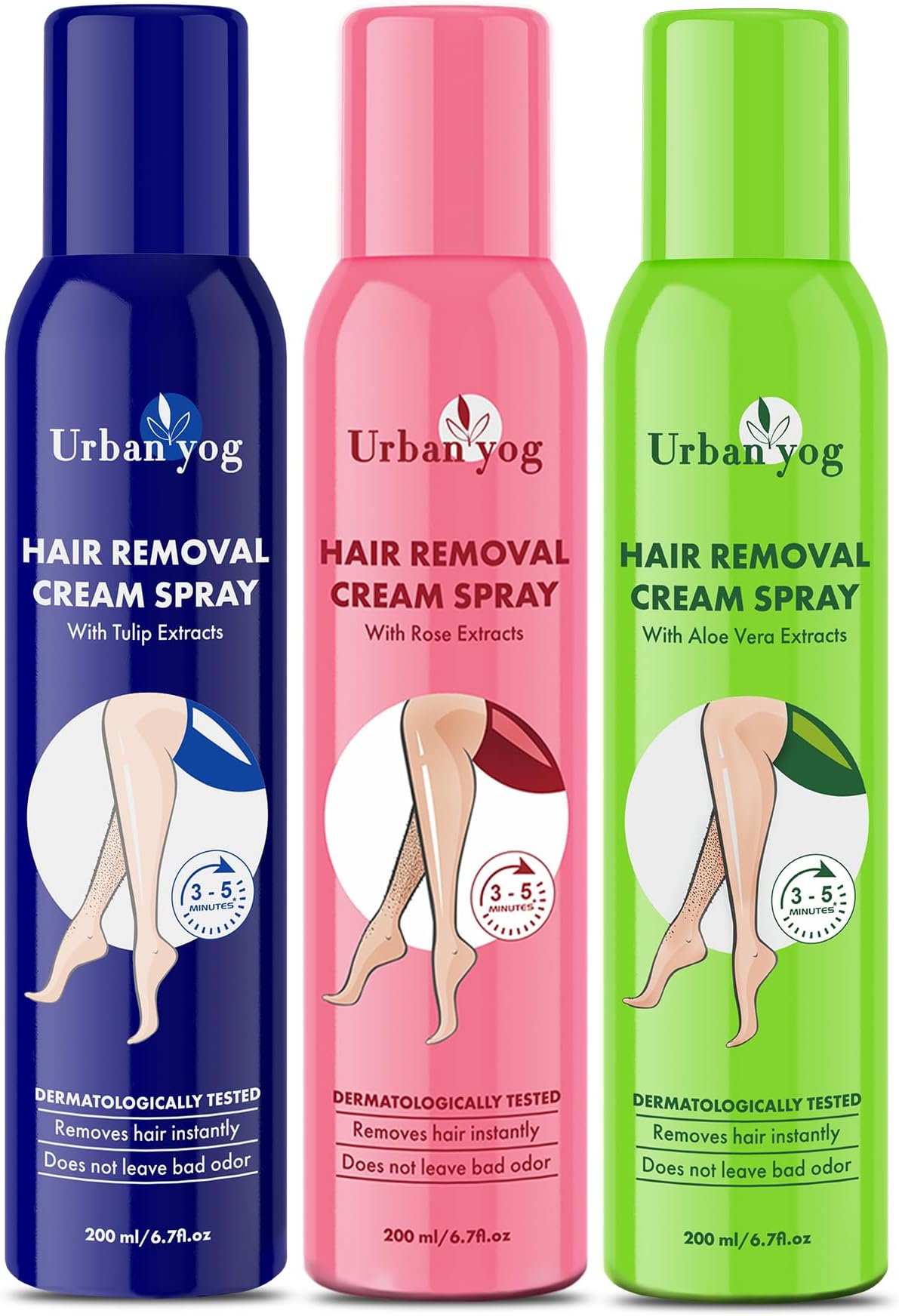 Hair Removal Cream Spray for Women (200 ML * 3 Units) | Combo Flavor - Tulip, Aloe Vera and Rose | Painless Body Hair Removal Cream