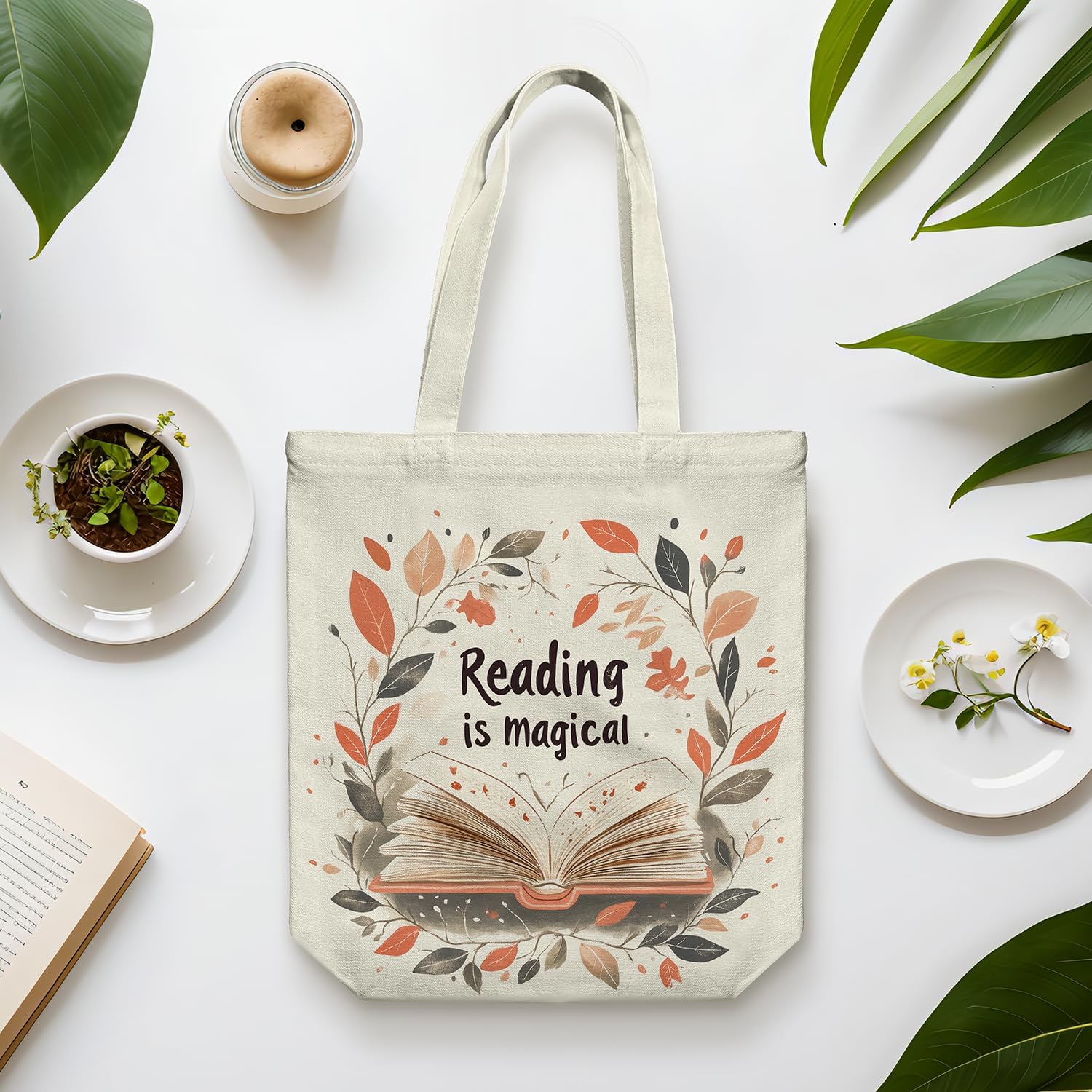 Canvas Tote Bag for Women, Aesthetic Tote Bag with Zipper Pocket for Grocery Travel Work Gift, Canvas Shopping Bag - Image 8