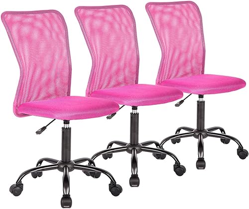 Silla de oficina, silla de computadora con soporte lumbar, silla ejecutiva giratoria con respaldo medio de malla para adultos, paquete de 3 (rosa)