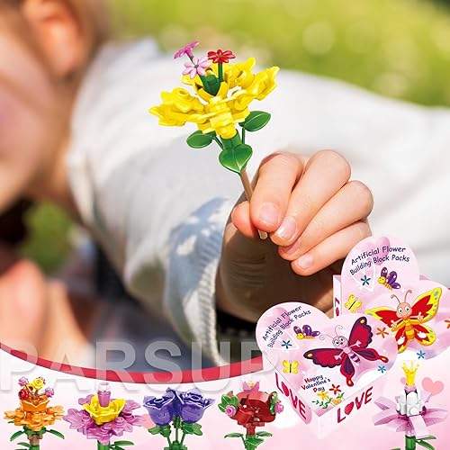 Miniatura 5 de 30 piezas de regalos para el día de San Valentín para niños 6 bloques de construcción de flores artificiales diferentes con cajas de regalo de San