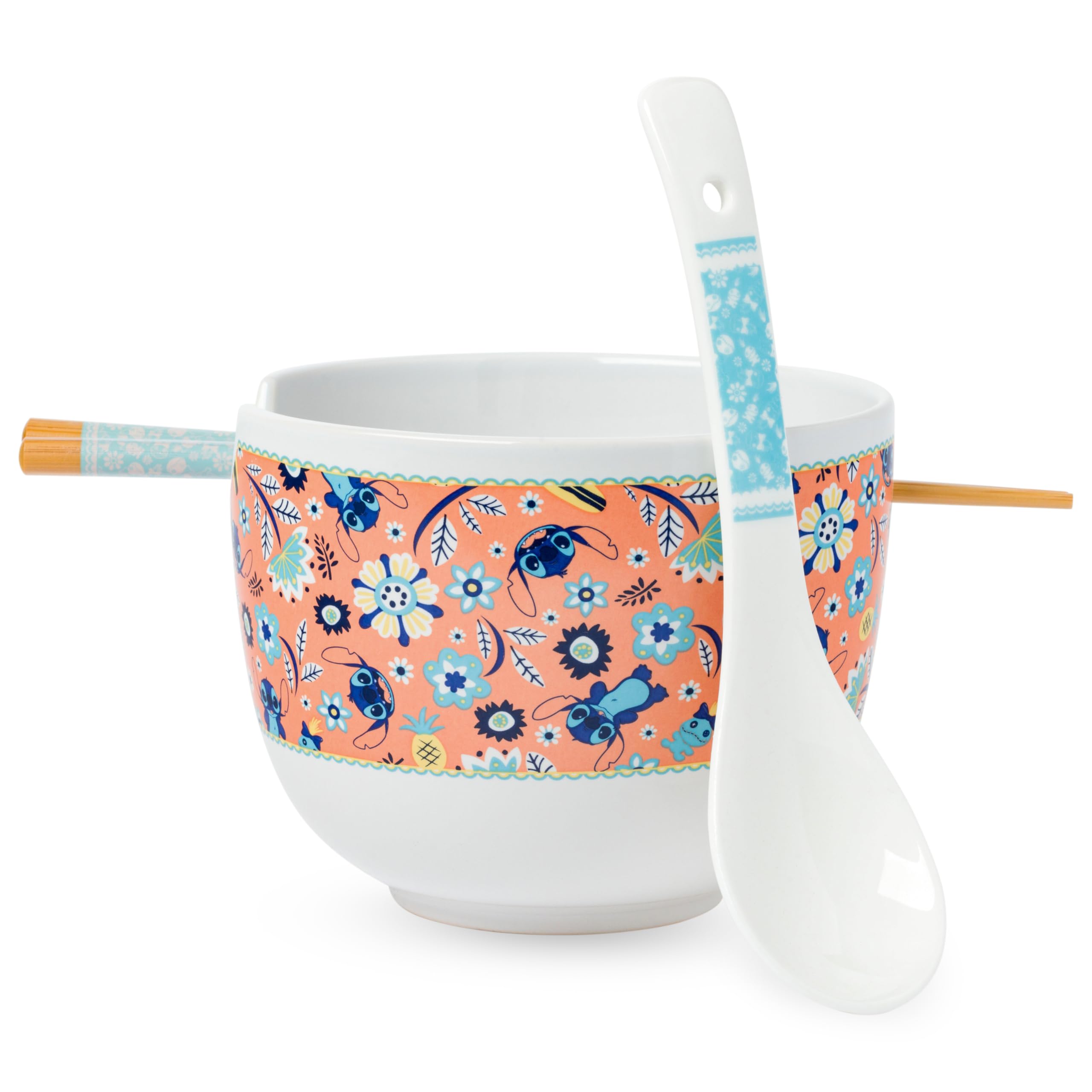 Silver Buffalo Lilo and Stitch Leaf, Ramen Bowl with Chopsticks, 20oz