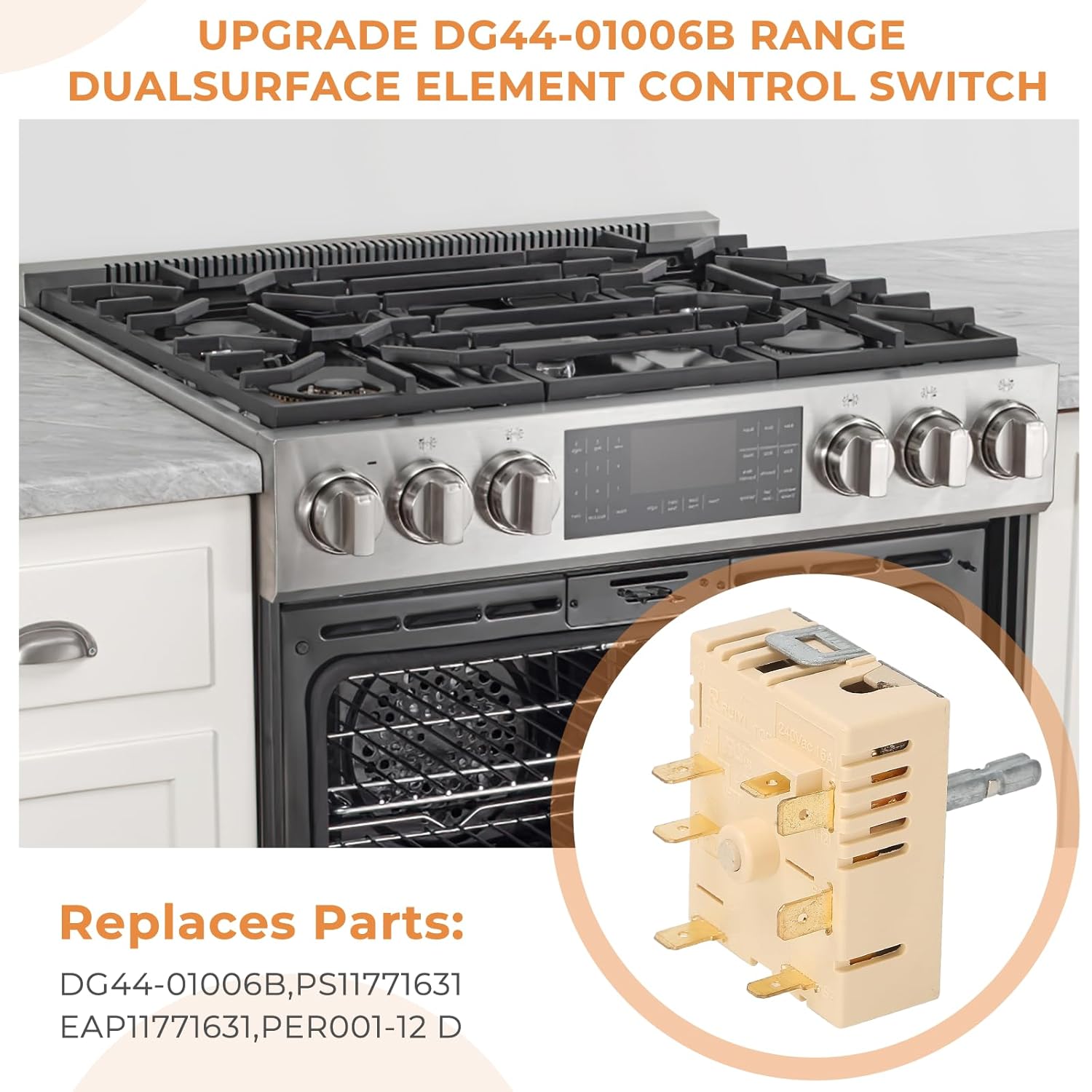 DG44-01006B Dual Burner Infinite Switch dg44-01006b Range Replacement Part Part Number: PER001-12D Compatible with Samsung Series Range/Oven Surface Element Control Switch