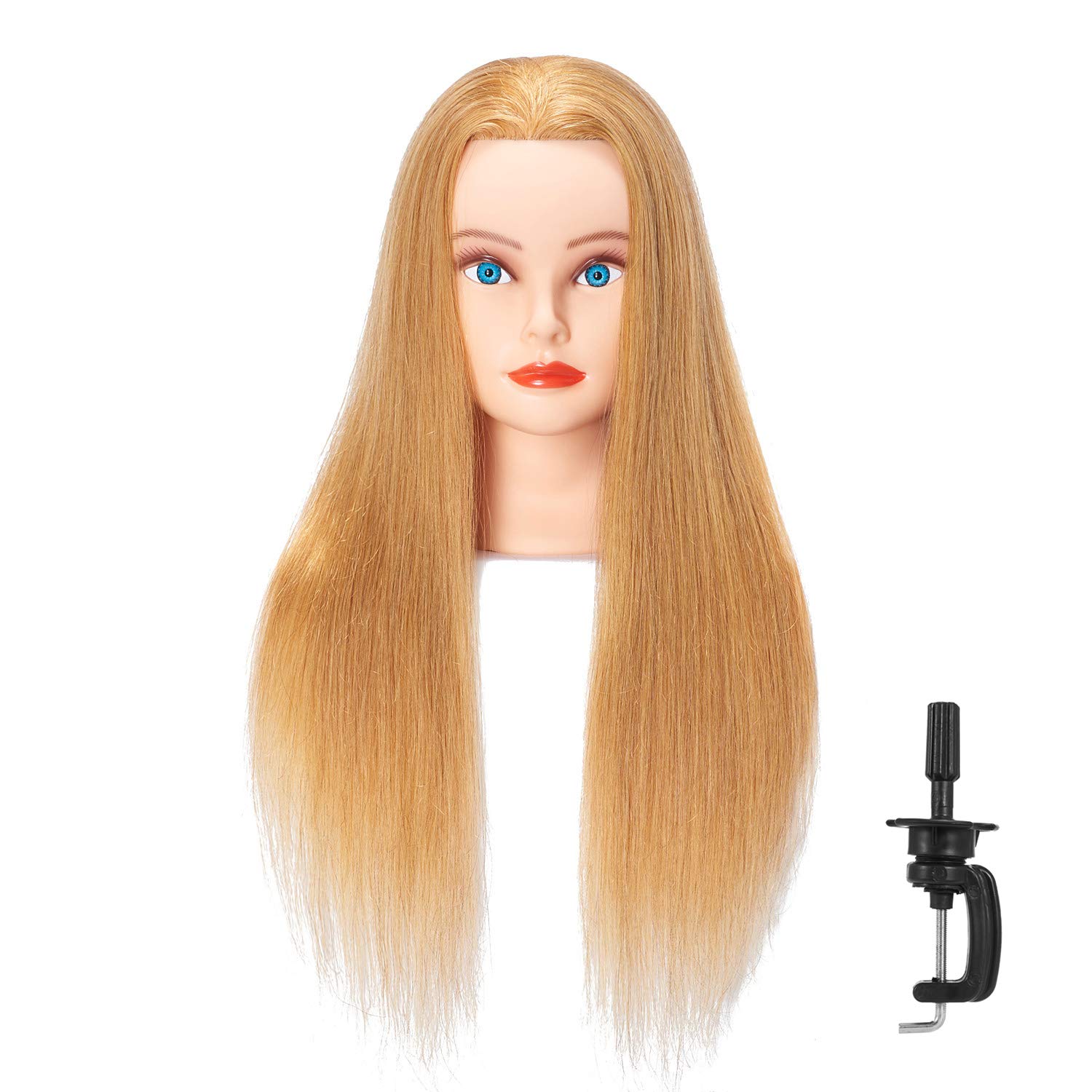 24-26'' Mannequin Head With Human Hair Styling Training Head Dolls for Cosmetology Manikin Maniquins Practice Head with Stand (6611W2718H)
