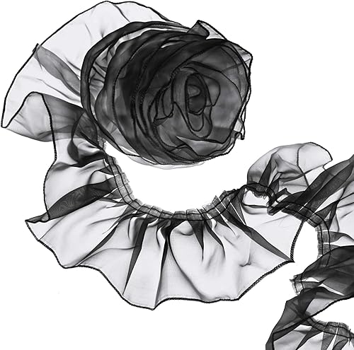 ANCIRS Tela de encaje plisada con volantes de organza de 3 yardas para cuello, mangas, decoración de disfraces de Halloween, decoración de almohada,