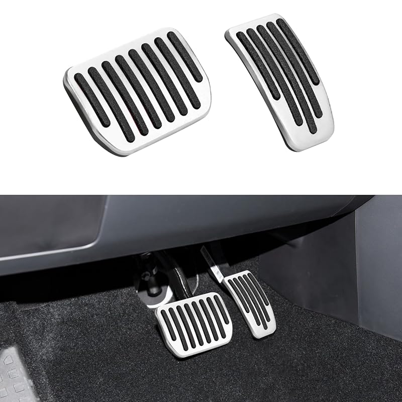 Kit de capas para pedais de acelerador e freio ASUBHA em alumínio e silicone, compatível com Model 3 e Model Y 2019–2021, prata