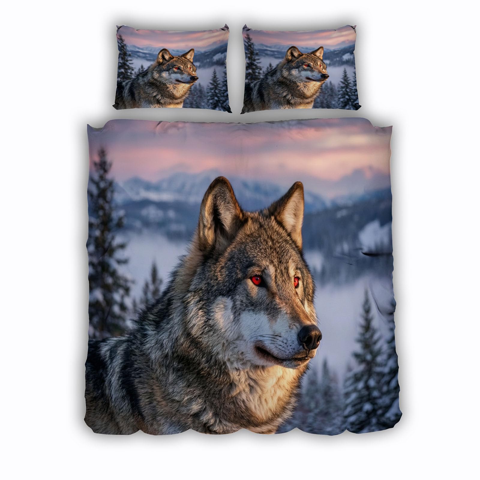 Ensemble de literie loup 220x240 cm avec drap de lit en microfibre 3D