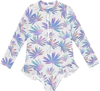 Rashguard Swimsuits for Girls Wild Palm Neon White Bathing Suit for Kids 3T