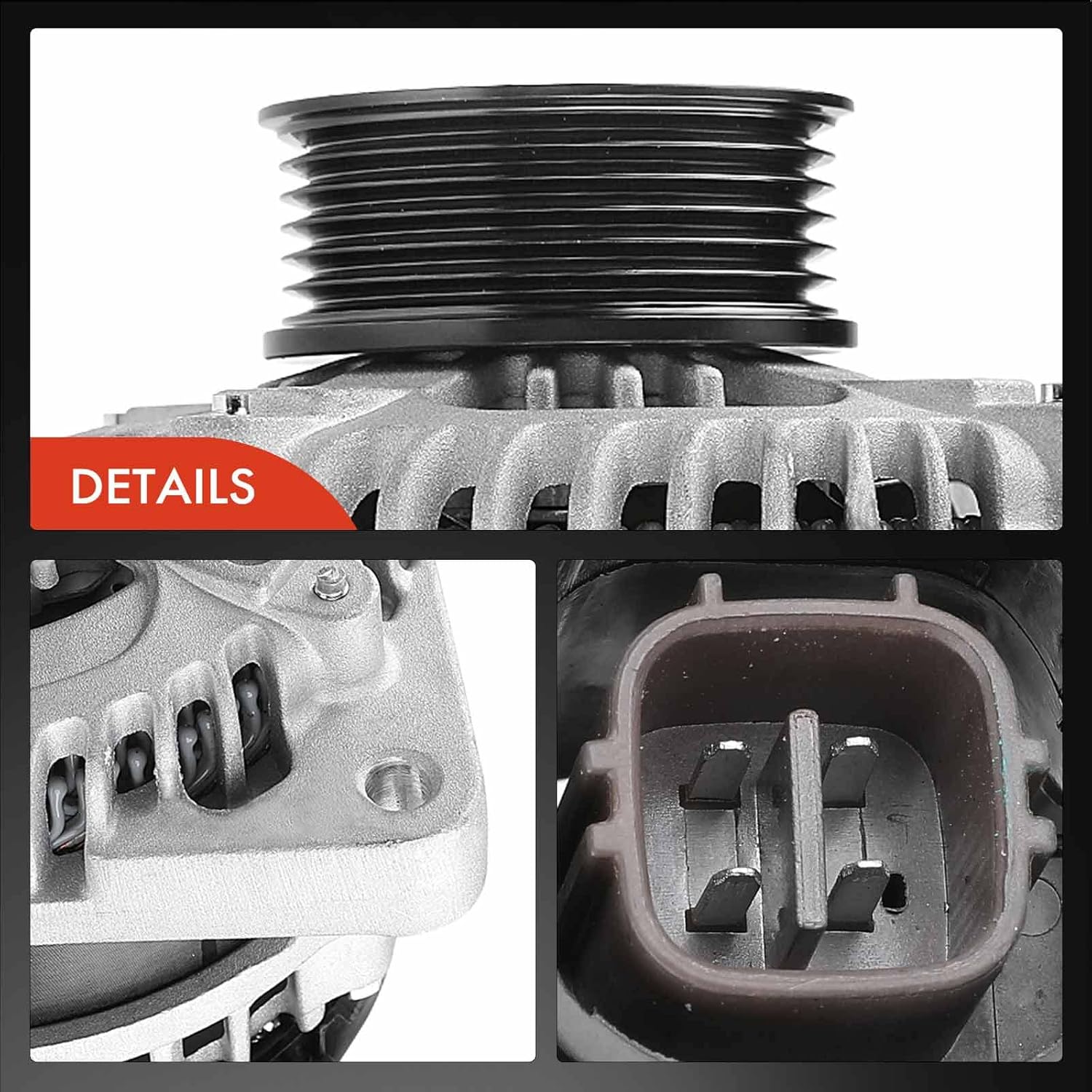 A-Premium Alternator Compatible with Honda Accord 2004-2007 V6 3.0L, 12V 130Amp Clockwise 6-Groove Pulley, Replace# 31100-RCB-Y02, 104210-3500, 104210-4480