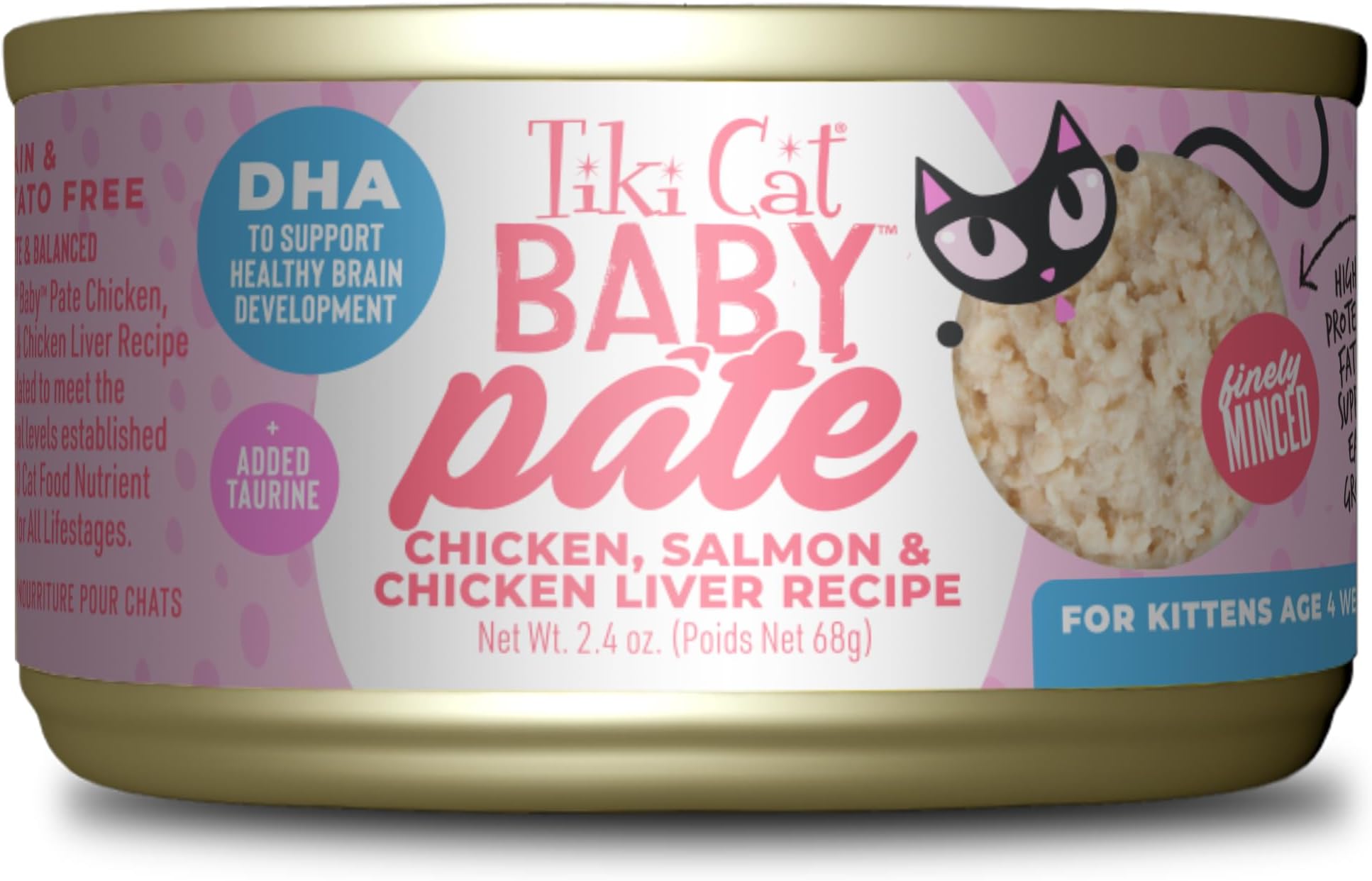Tiki Cat Baby Pate Wet Cats Food for Kittens, Chicken, Salmon & Chicken Liver, 2.4