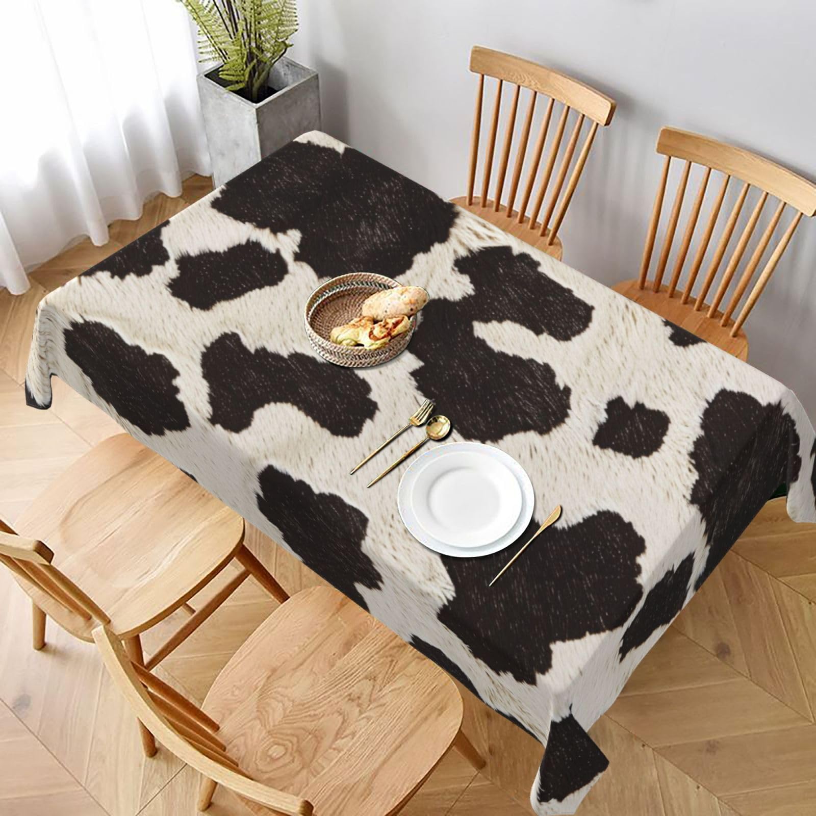 WPKJU Cow Fur Print Printed Tablecloth 60x90 in Water Resistant Table Cover Washable Rectangle Table Cloth for Dining Tables