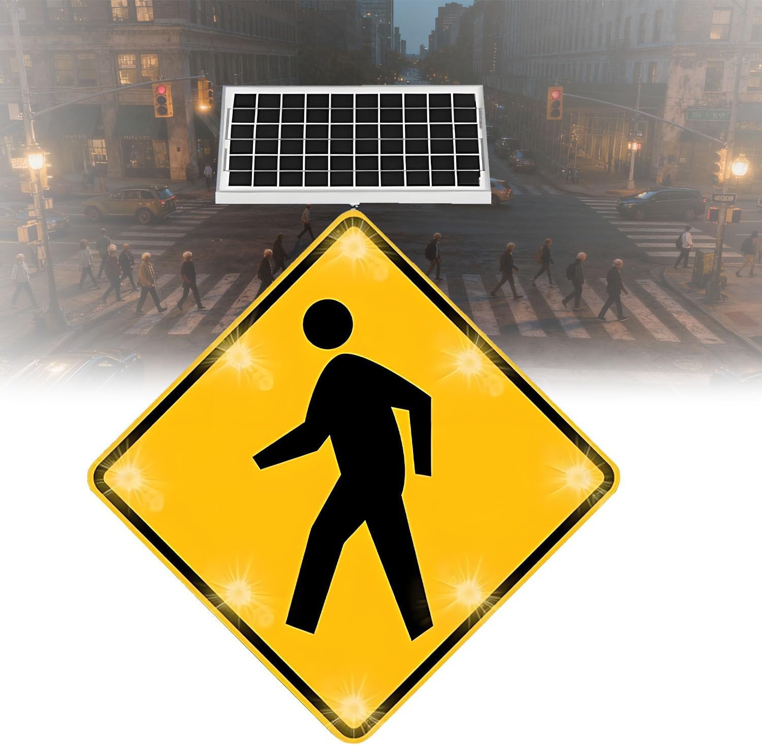 Solar Blinking Pedestrian Crossing Sign - 24in Flashing Traffic Sign with Engineering Grade Reflective Film for Street, Parking Lot, Community Safety - Improve Visibility & Safety