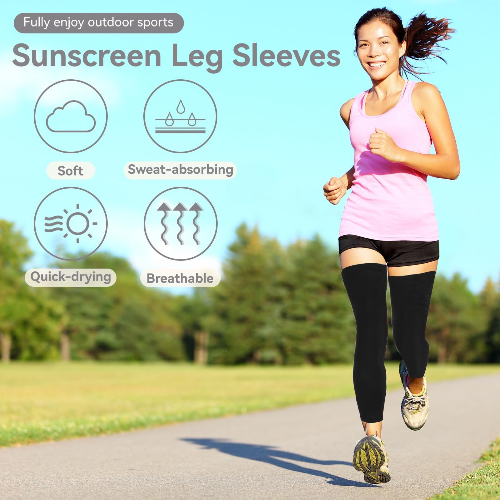 Agatige Manicotti Gambe Estate, 1 Paio Manicotti a Compressione a Gamba Intera Manica di Gamba da Basket Unisex Manica delle Gambe a Compressione per Sport all'aperto(Nero)