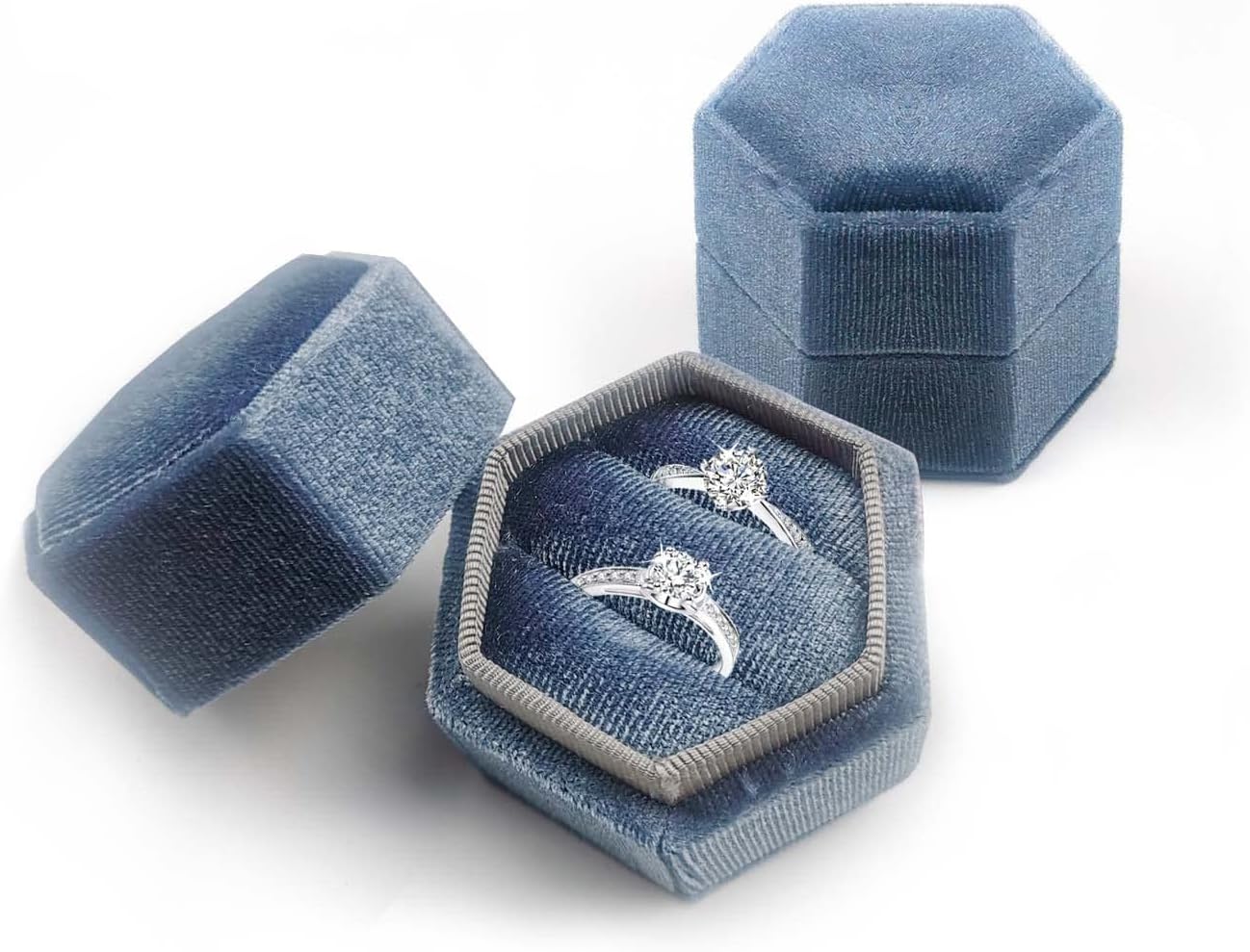 ELANE 2 Pcs Velvet Jewelry Box Wedding Ring Boxes for Ceremony Engagement Ring Boxes