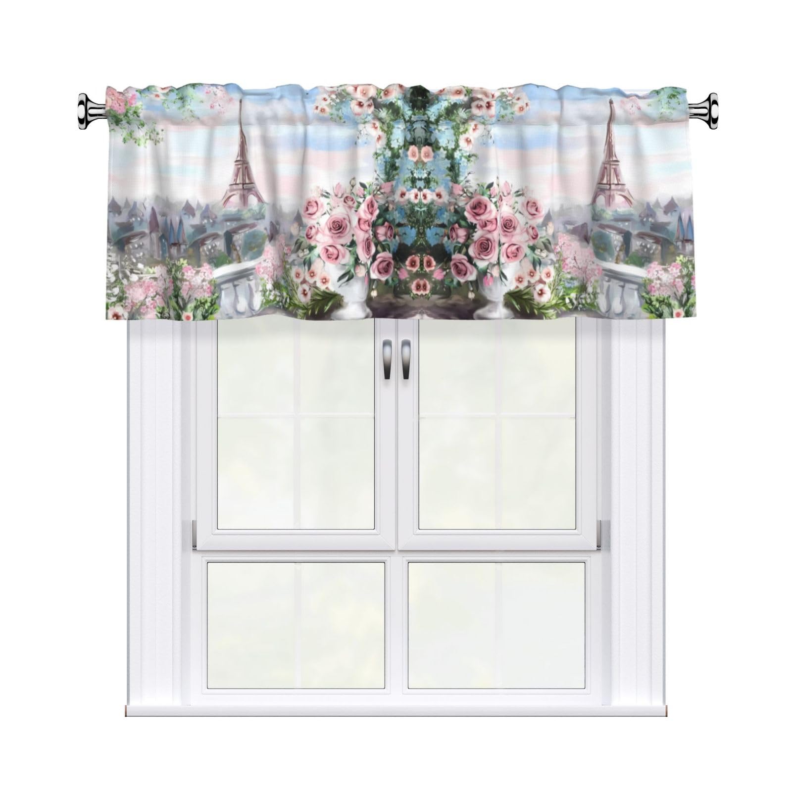 YYHHAOFA Beautiful Tower Paris Prints Durable Kitchen Window Layer – 54x18 Inch 100% Polyester Valance with Precision Construction