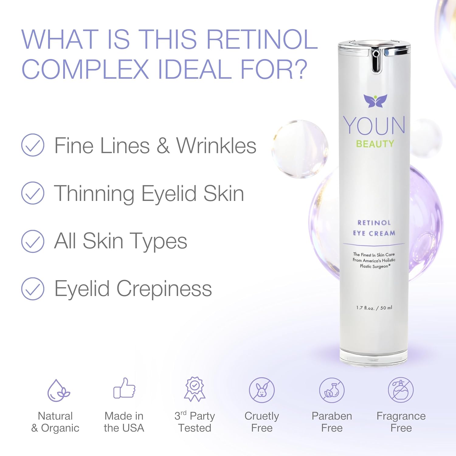 YOUN Beauty Retinol Eye Cream by Plastic Surgeon Dr. Anthony Youn | Paraben-Free Night Eye Cream with Liposomal Retinol & Hyaluronic Acid | Under Eye Cream for Hydration and Skin Firming, 1 Fl Oz - Image 3