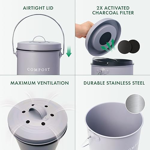 Miniatura 5 de FINESSY Indoor Compost Bin Kitchen Odorless with Lid for Composting Food Waste Bucket for Counters, Stainless Steel Kitchen Compost Bin Countertop