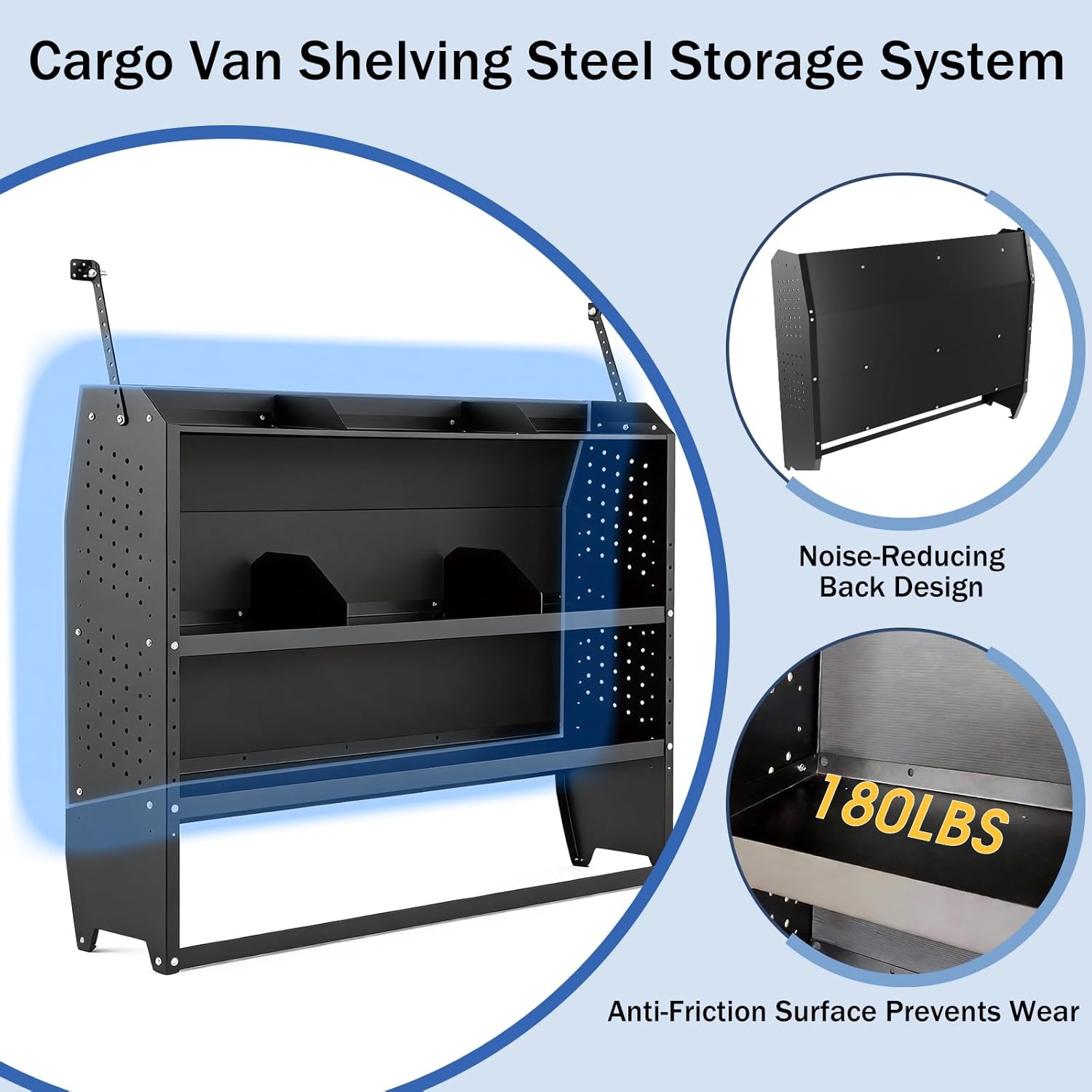 Cargo Van Shelving Steel Low/Mid/High Roof Storage System Fit for Ford Transit, Promaster, Chevy Express/GMC Savana, NV, Sprinter and Metris, Steel Cargo Van Shelves 32" W x 46" H x 13" D