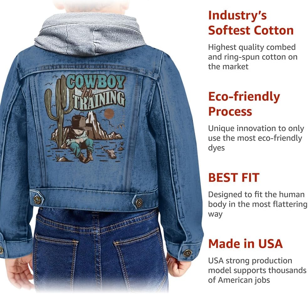 Cowboy in Training Toddler Hooded Denim Jacket - Wild West Gift - Wild West Present - Denim with Gray, 2-3T
